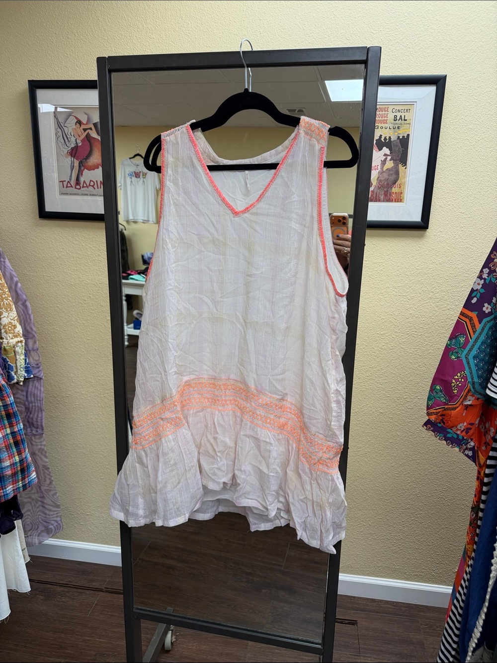 Free People White Sleeveless Tunic Dress with Coral Trim